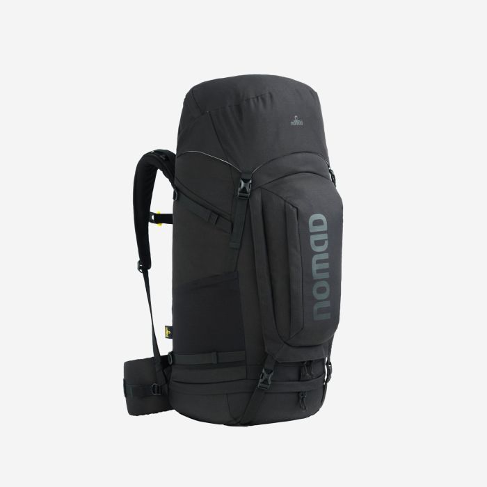 NOMAD Batura 55-liter premium backpack in black with a spacious main compartment and ergonomic shoulder straps