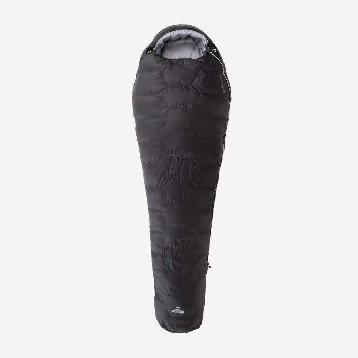 NOMAD Fornax 480 mummy sleeping bag in black with hood and adjustable opening for outdoor camping