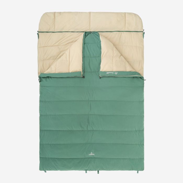 NOMAD Brisbane Premium Duo two-person sleeping bag in spruce green with beige lining