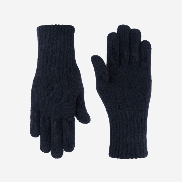 NOMAD Turoa women’s gloves in dark blue knit with a ribbed cuff and five-finger design.