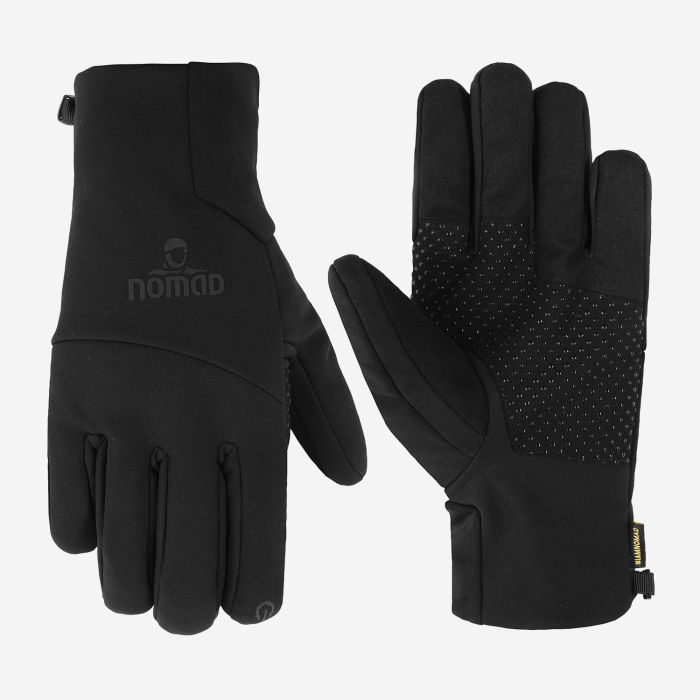 NOMAD premium windproof softshell glove in black with grip dots and a visible NOMAD logo