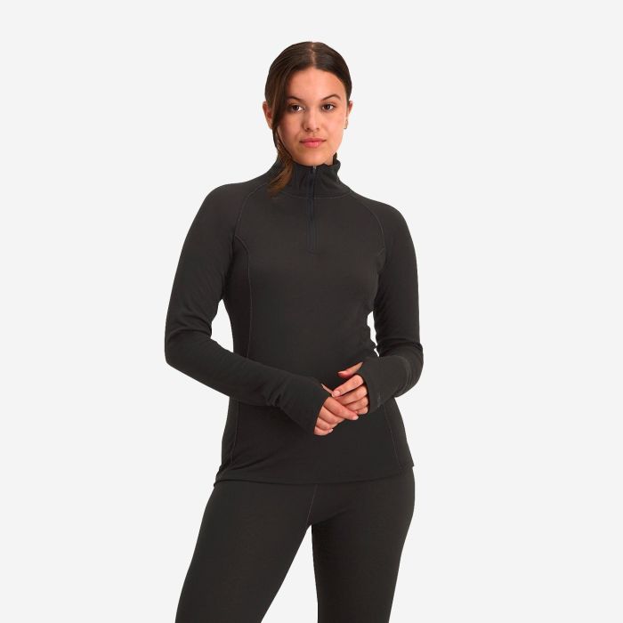 NOMAD women’s Rough Zip-Neck Thermo Control long-sleeve top in black with a half zipper.