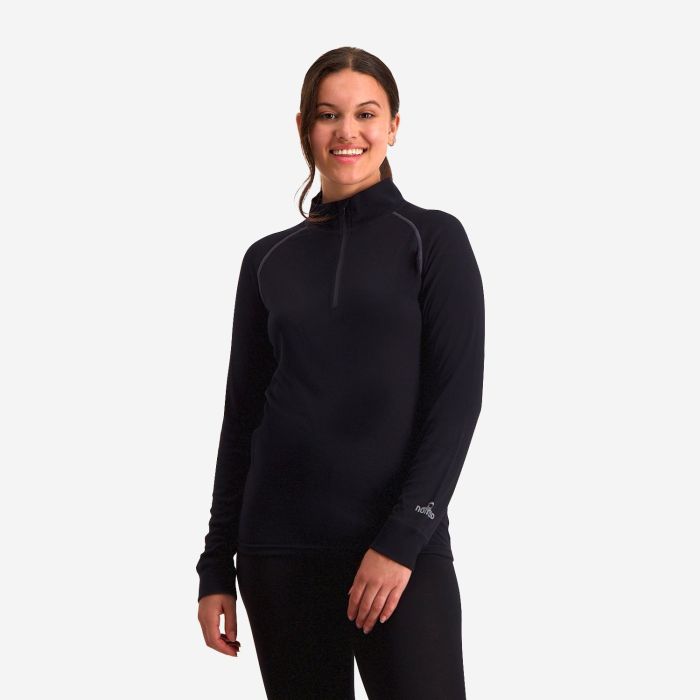 NOMAD zip-neck thermisch dames longsleeve in zwart met lange mouwen en hoge kraag