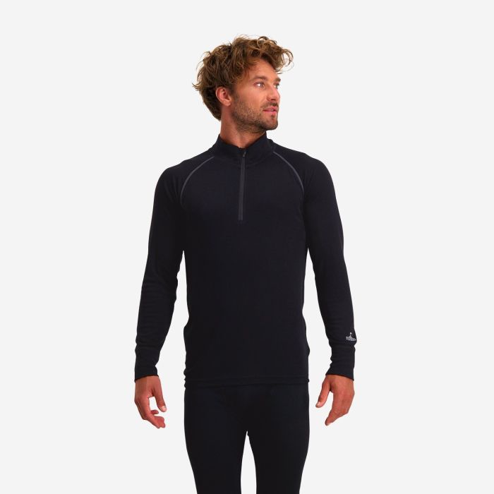 NOMAD zip-neck thermoshirt longsleeve heren in zwart met lange mouwen en halve rits