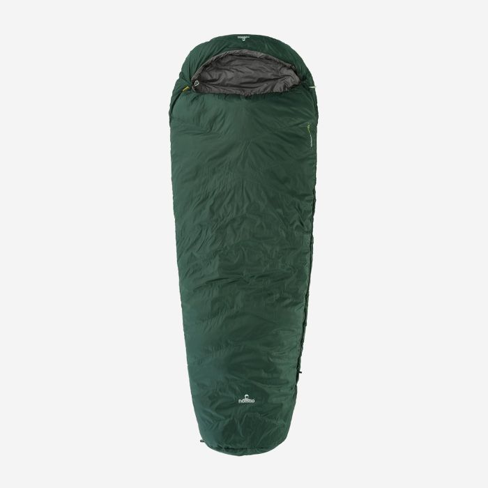 NOMAD Taurus 400 slaapzak in donker groene kleur met capuchon en zichtbaar NOMAD logo aan de onderkant