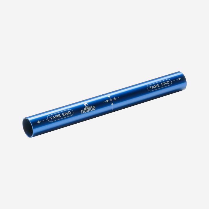 NOMAD aluminum tent pole repair tube in dark blue with logo and end marking tape