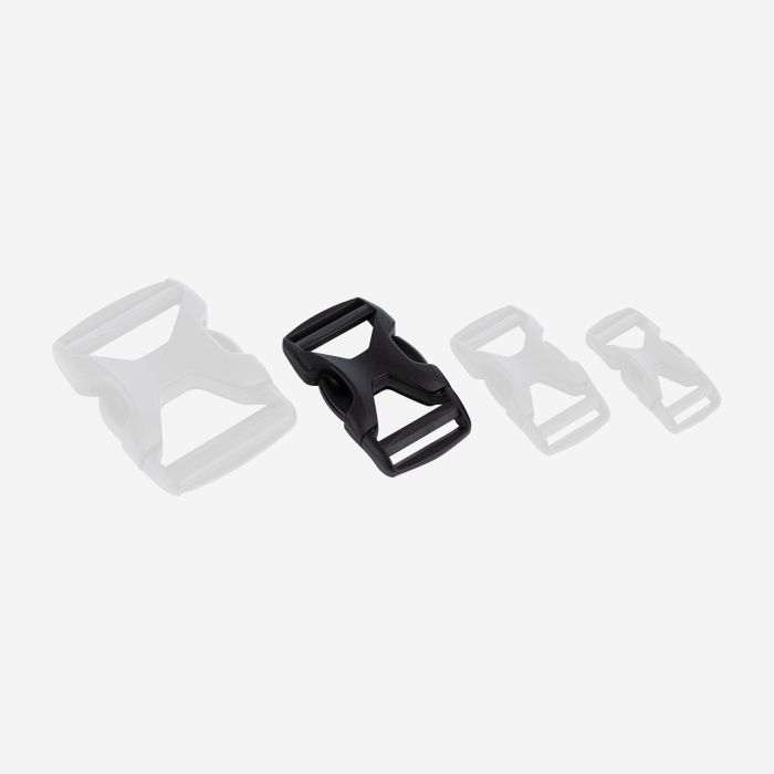NOMAD dual-adjust black plastic buckle for outdoor gear and bags, adjustable