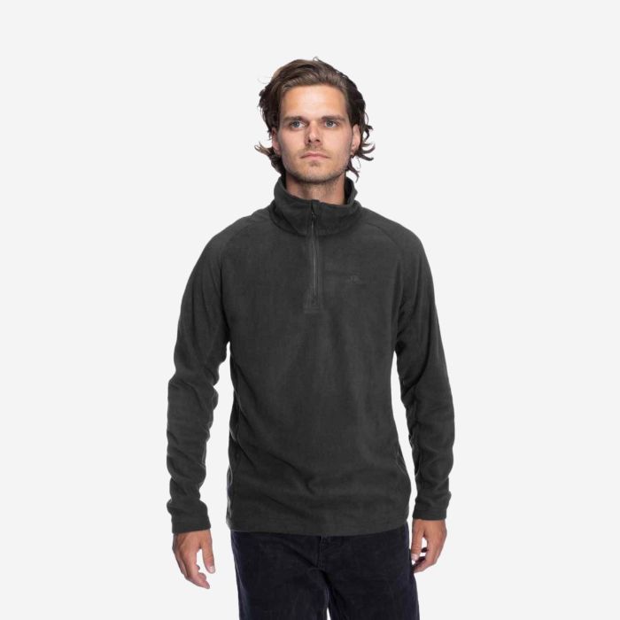 NOMAD fleece trui voor heren in zwart met halve rits en lange mouwen