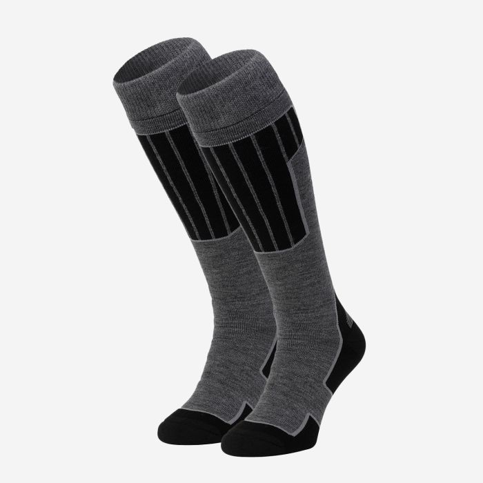NOMAD Essential Ski Socks 2-Pack in mid grey with black accents for outdoor and winter sports activities