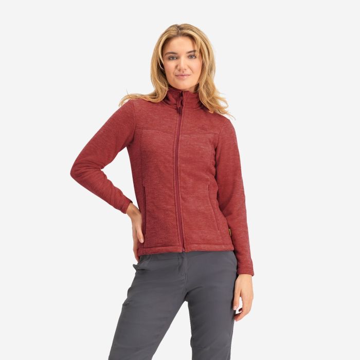 NOMAD fleece vest dames in mineraalrode kleur met ritssluiting en hoge kraag