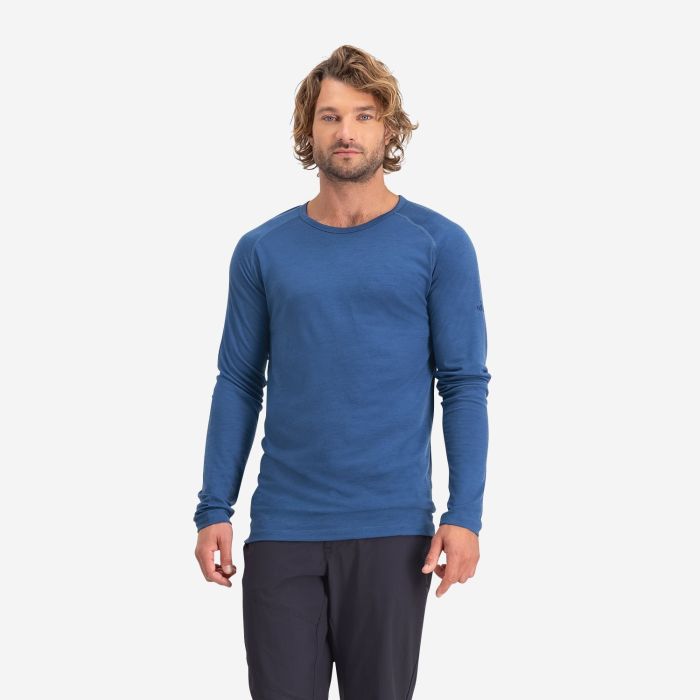 NOMAD pure merino long-sleeve men’s shirt in denim blue with a round neck