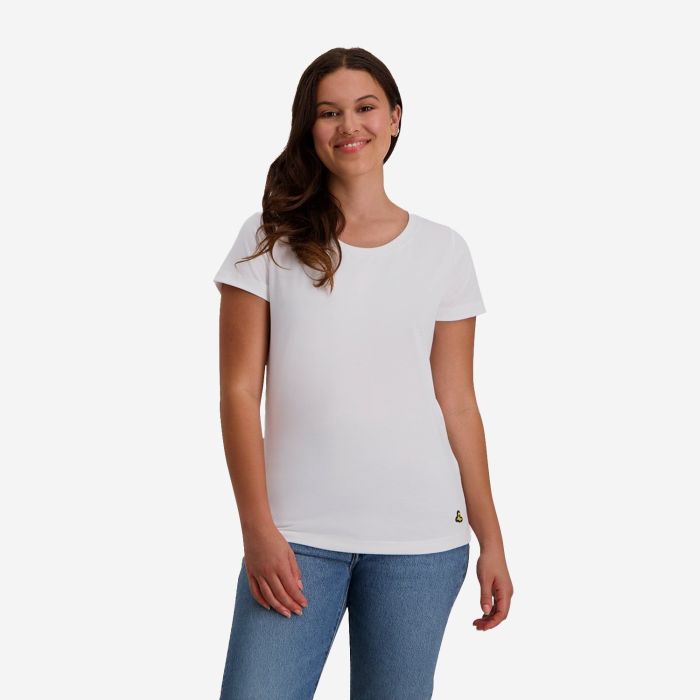 NOMAD Anapai women's travel t-shirt in white with short sleeves and a crew neck