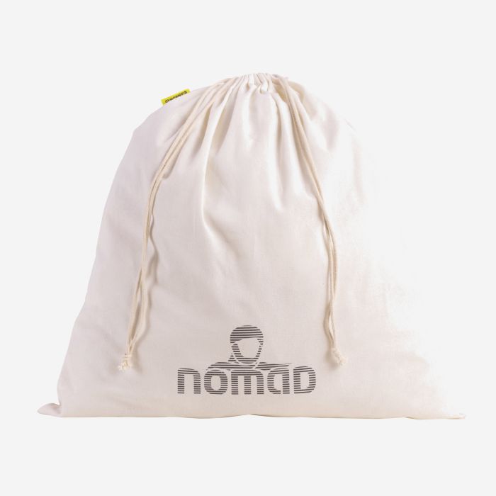 NOMAD beige organic cotton laundry bag with drawstring and front logo